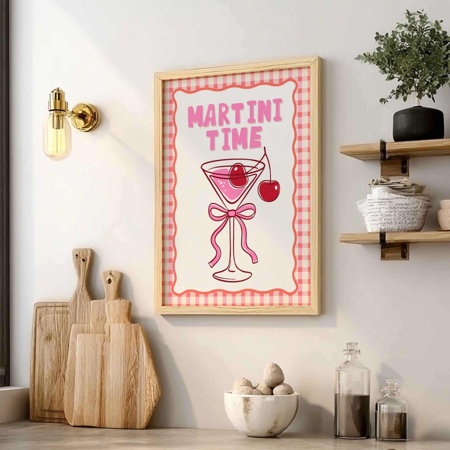 Martini Time Pink Poster - Glamorous Cocktail Wall Art Print
