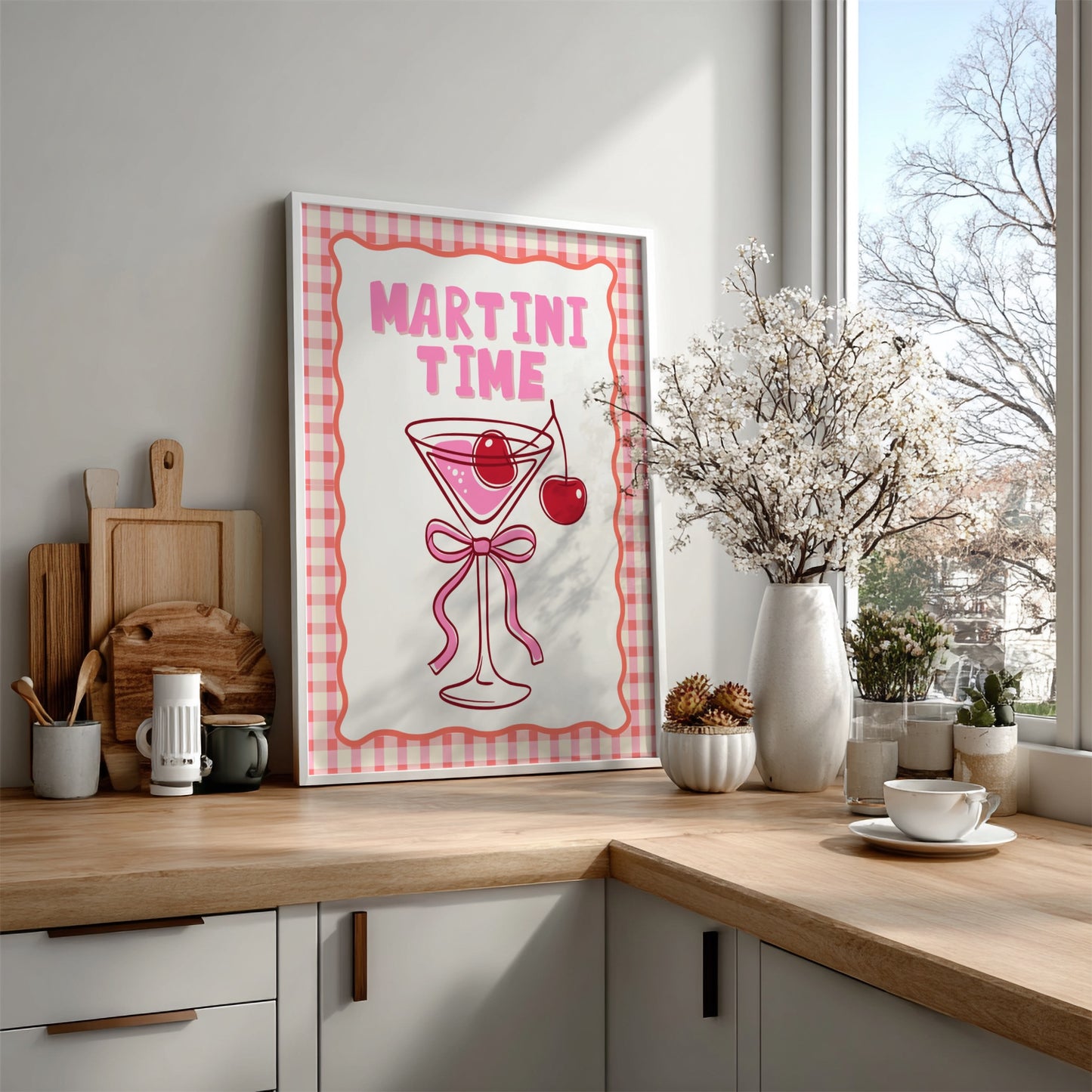 Martini Time Pink Poster - Glamorous Cocktail Wall Art Print