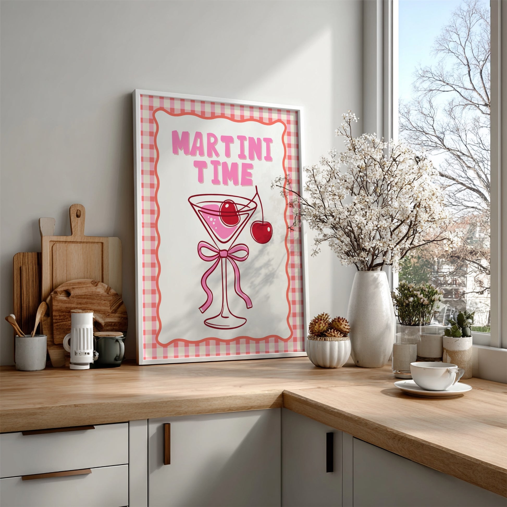 Martini Time Pink Poster - Glamorous Cocktail Wall Art Print