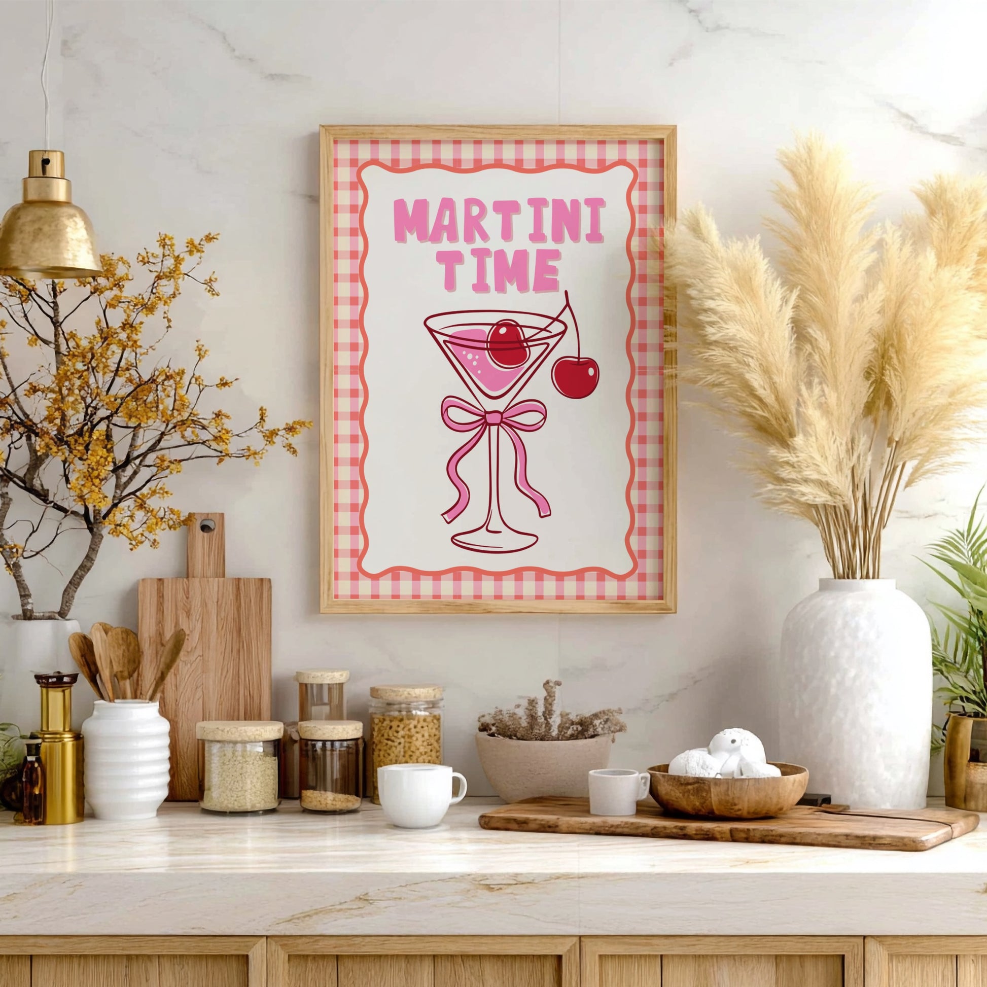 Martini Time Pink Poster - Glamorous Cocktail Wall Art Print