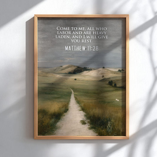 Matthew 11:28 Scripture Print - "I Will Give You Rest" Wall Art