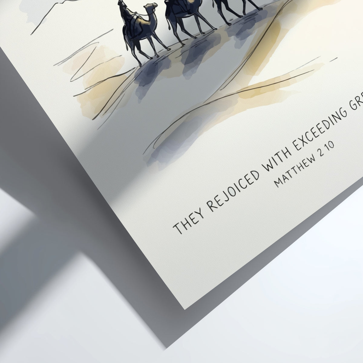 Poster featuring three wise men on camels under a star with biblical text below.