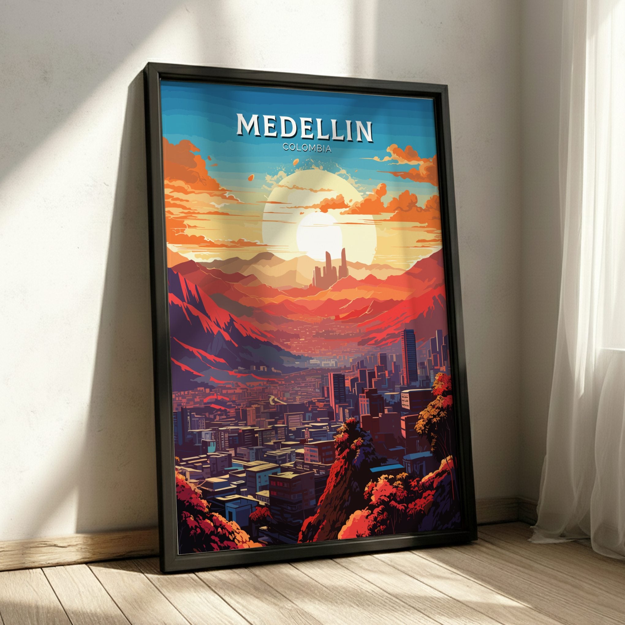 South America MEDELLIN TRAVEL POSTER - RETRO COLOMBIA ART