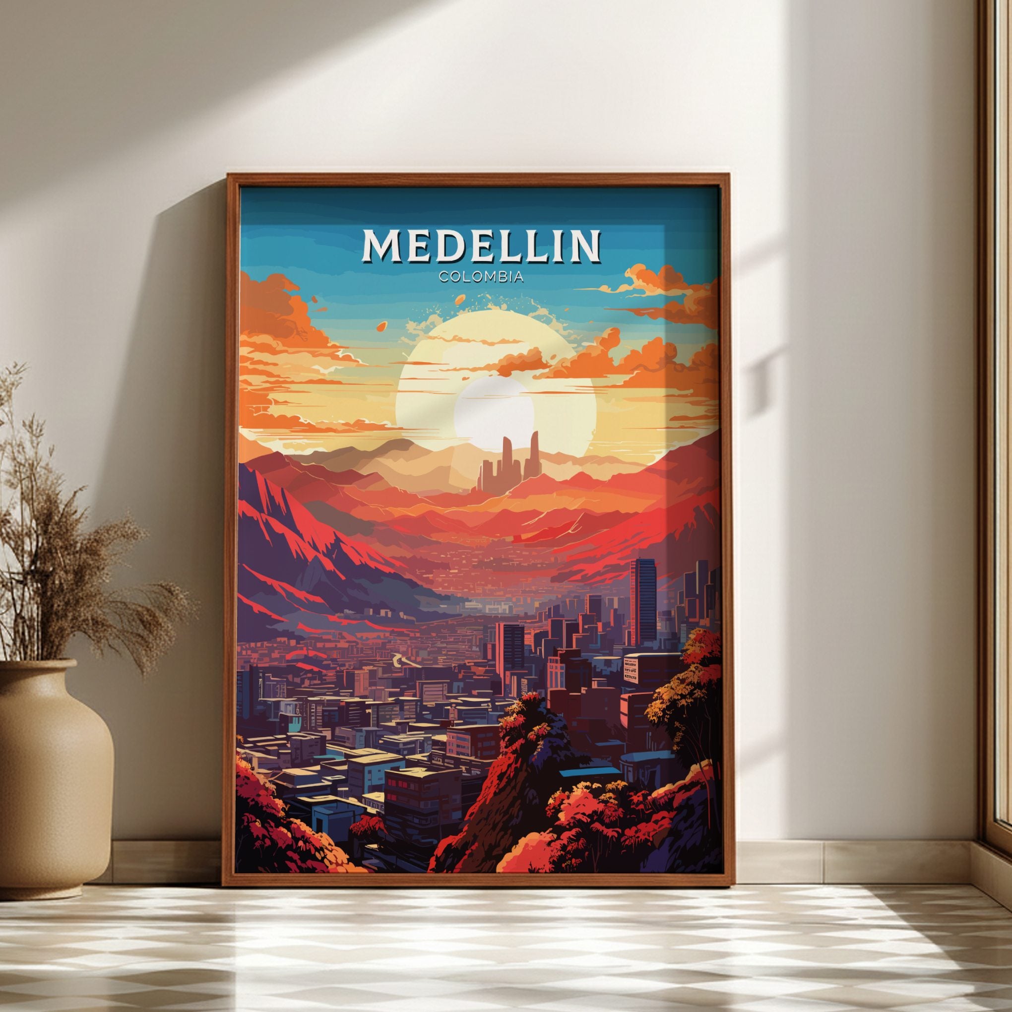 South America MEDELLIN TRAVEL POSTER - RETRO COLOMBIA ART