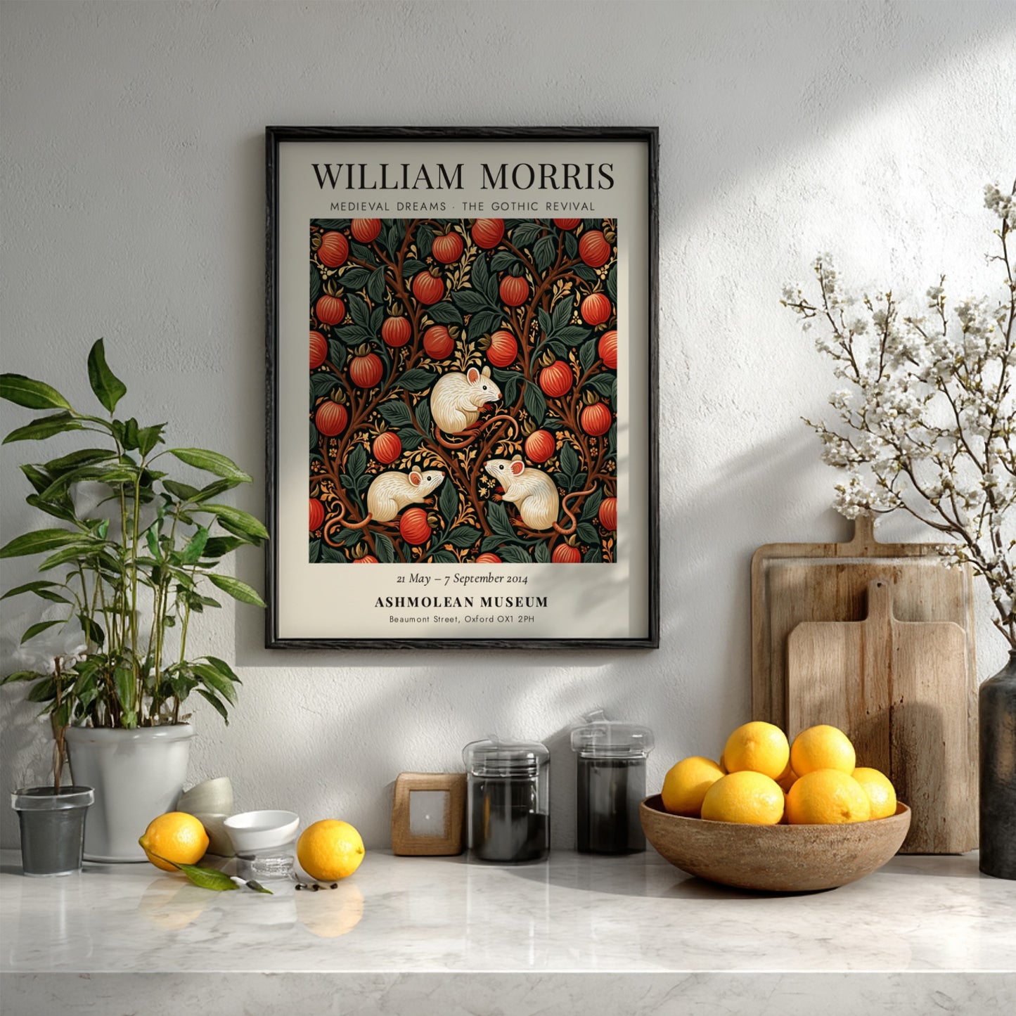 William Morris poster featuring Medieval Dreams design with vibrant colors and intricate patterns