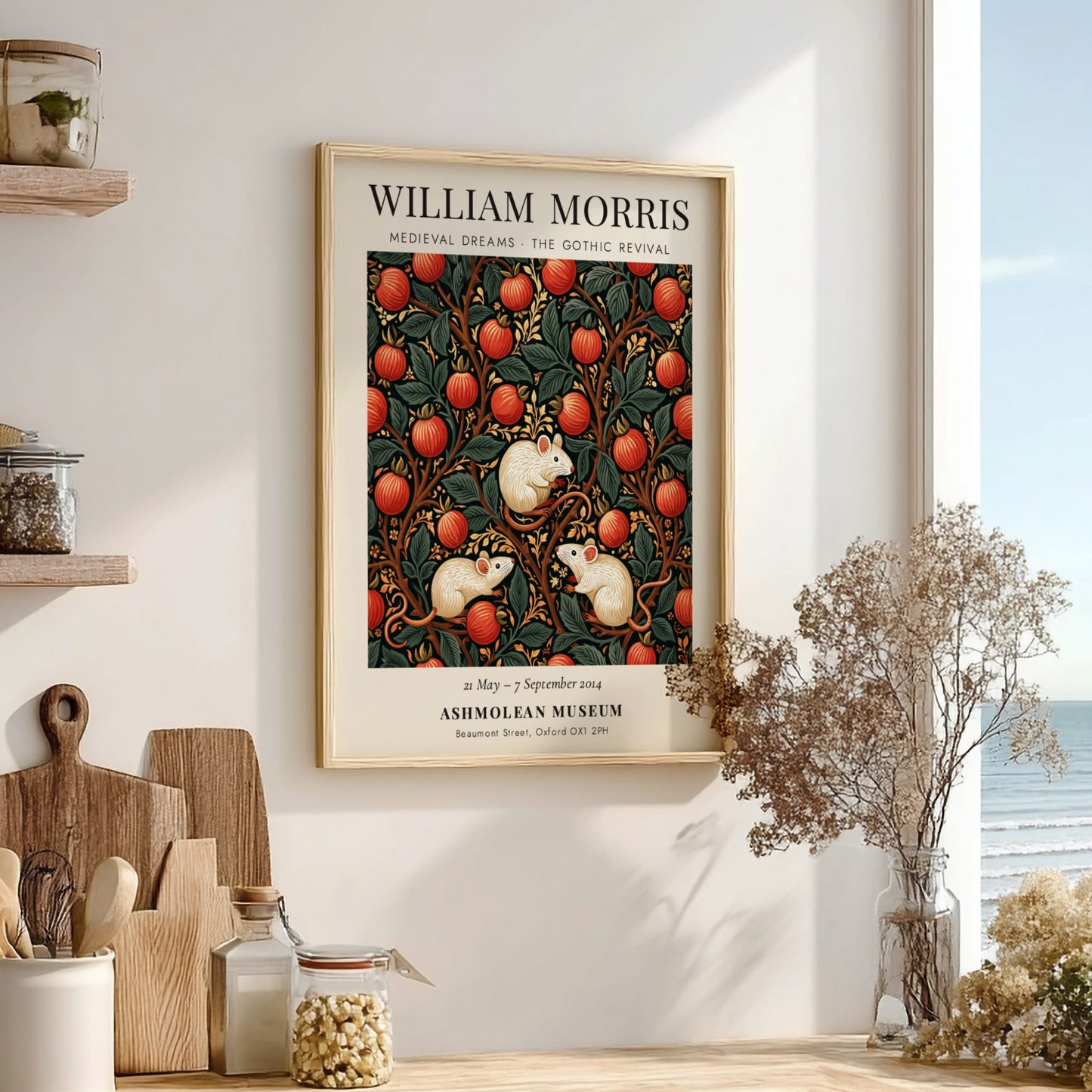 William Morris poster featuring Medieval Dreams design with vibrant colors and intricate patterns
