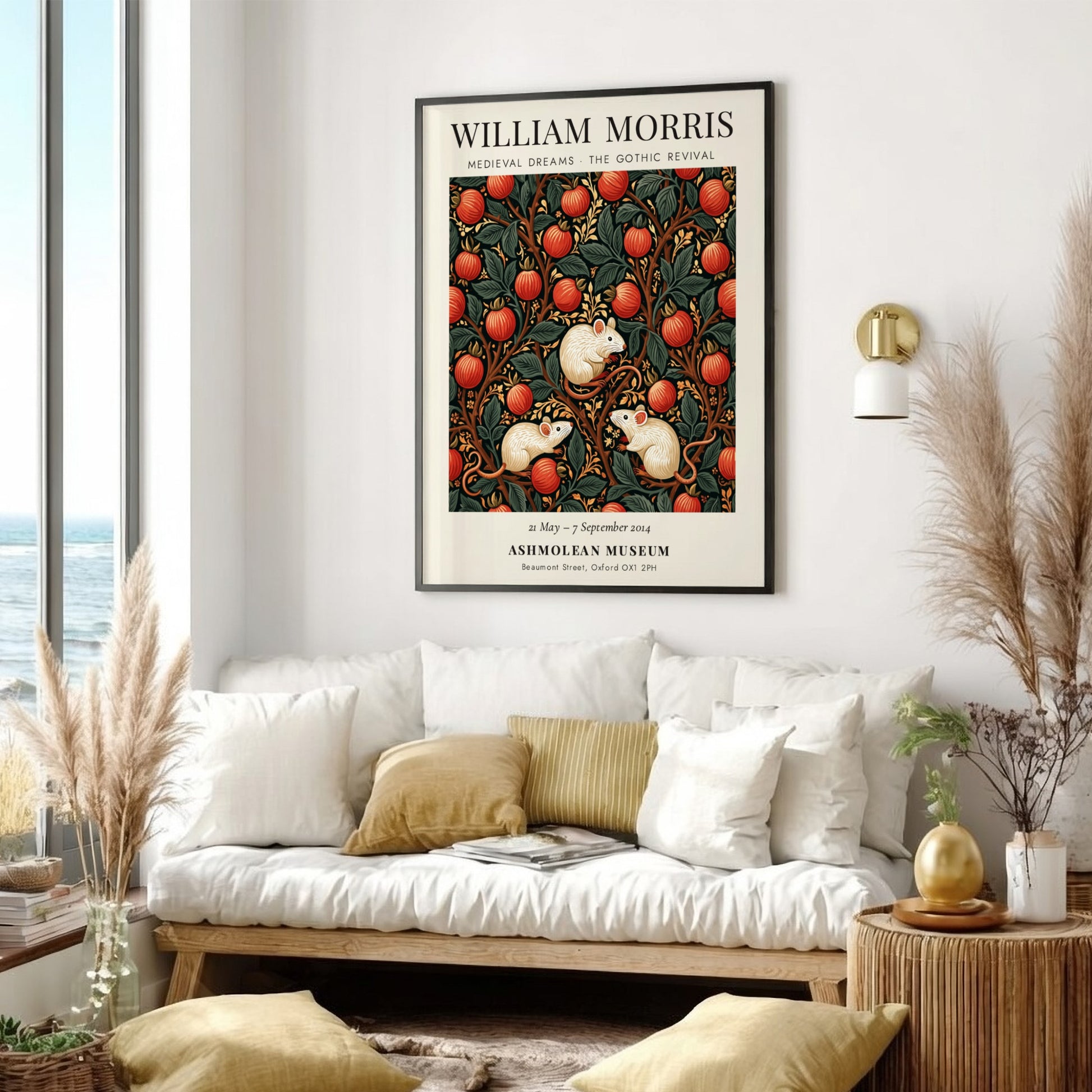 William Morris poster featuring Medieval Dreams design with vibrant colors and intricate patterns