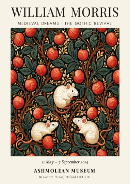 William Morris poster featuring Medieval Dreams design with vibrant colors and intricate patterns