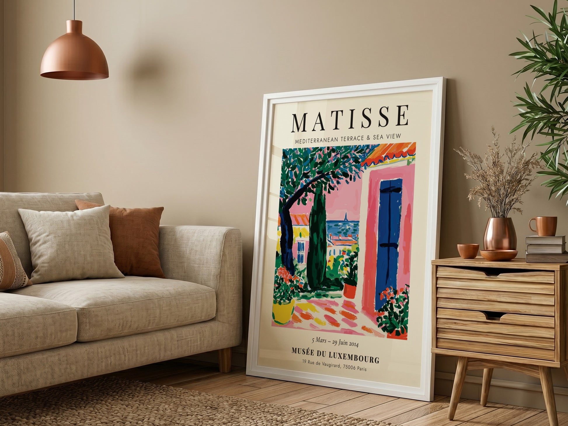 Henri Matisse poster featuring a Mediterranean terrace with vibrant colors and coastal view