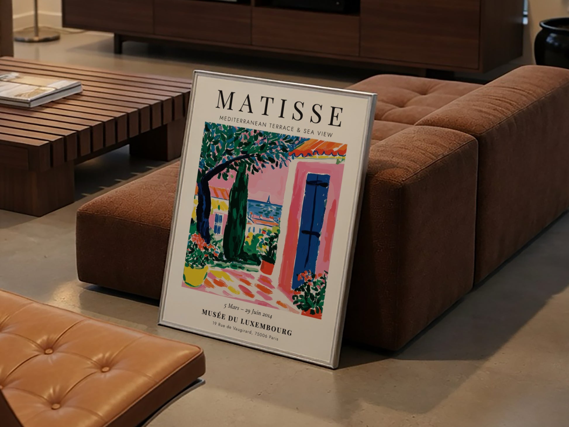 Henri Matisse poster featuring a Mediterranean terrace with vibrant colors and coastal view