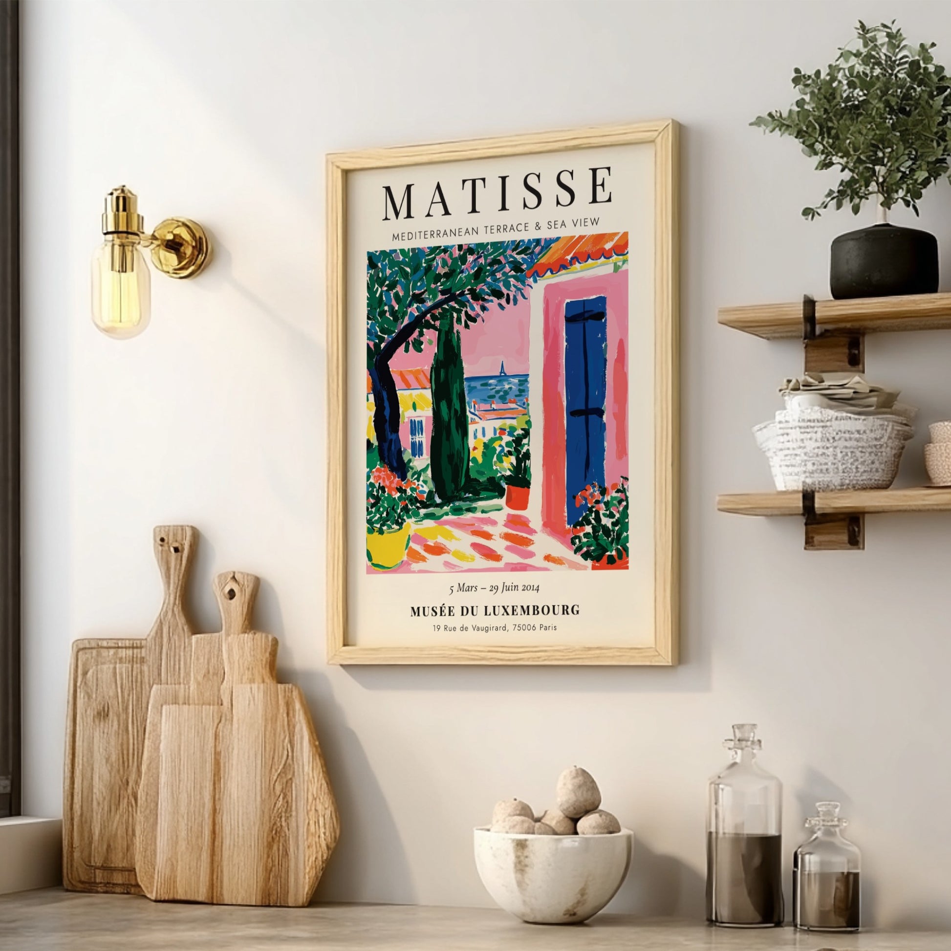Henri Matisse poster featuring a Mediterranean terrace with vibrant colors and coastal view