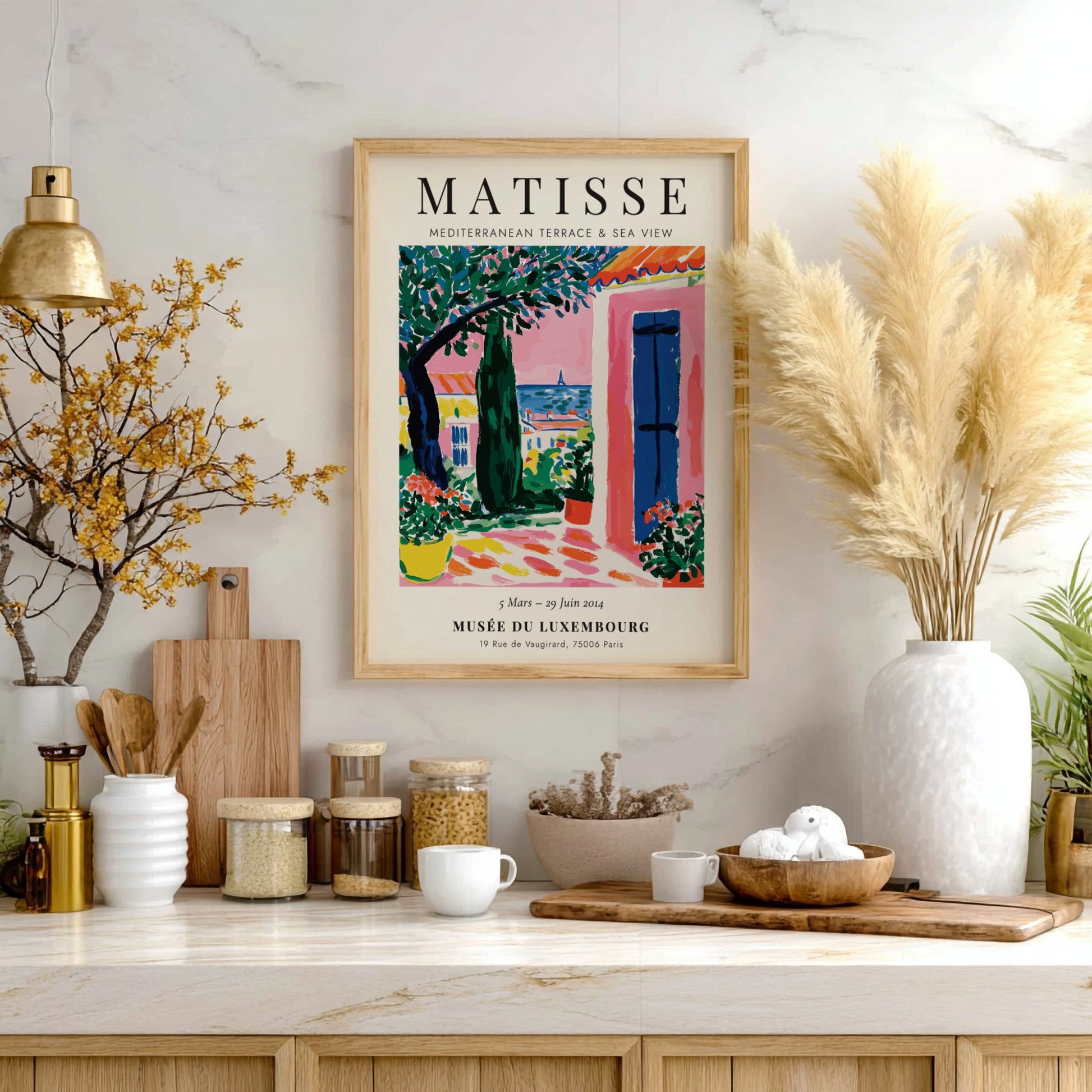 Henri Matisse poster featuring a Mediterranean terrace with vibrant colors and coastal view