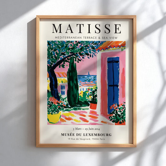 Henri Matisse poster featuring a Mediterranean terrace with vibrant colors and coastal view