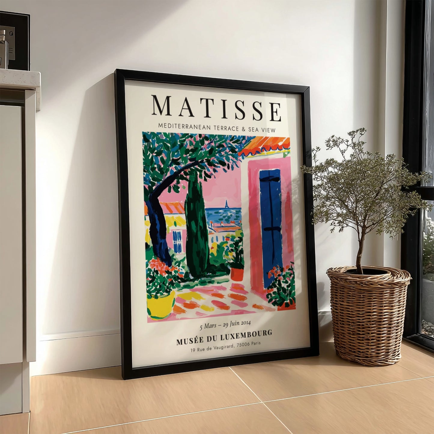 Henri Matisse poster featuring a Mediterranean terrace with vibrant colors and coastal view