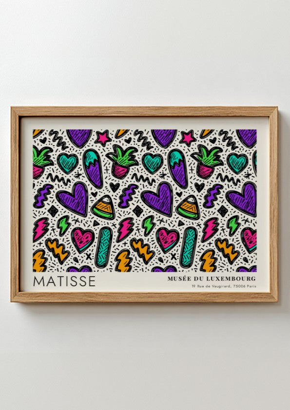 Mediterranean terrace and sea view poster featuring vibrant colors and Matisse style