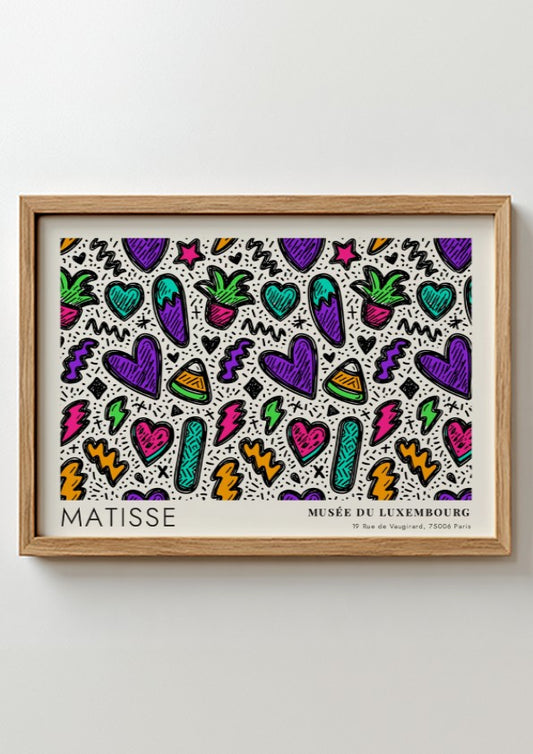 Mediterranean terrace and sea view poster featuring vibrant colors and Matisse style