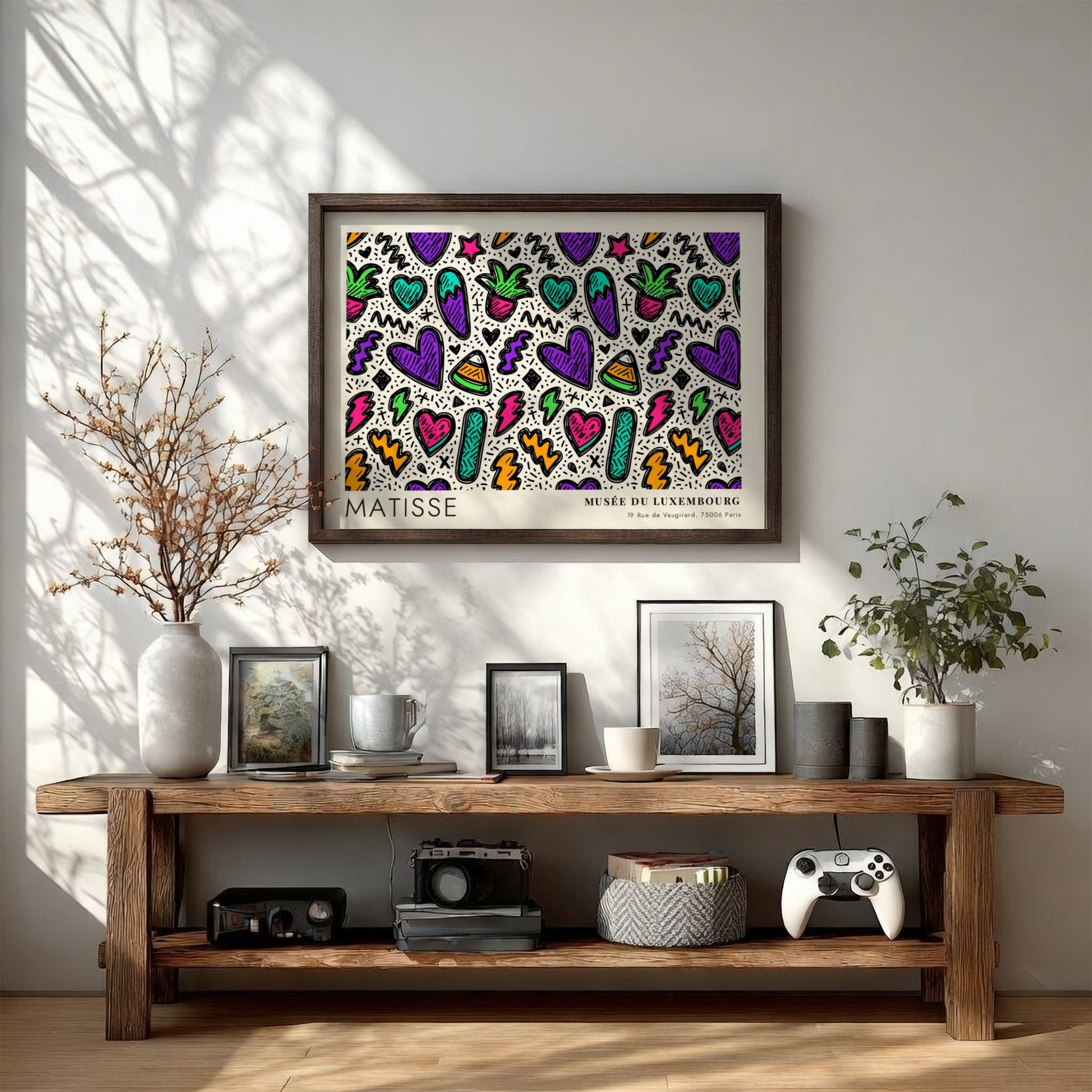 Mediterranean terrace and sea view poster featuring vibrant colors and Matisse style