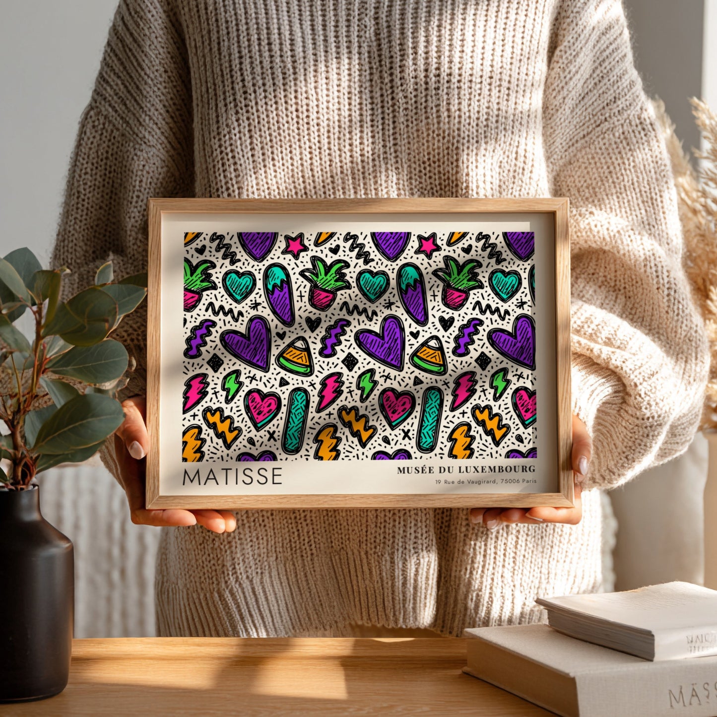 Mediterranean terrace and sea view poster featuring vibrant colors and Matisse style