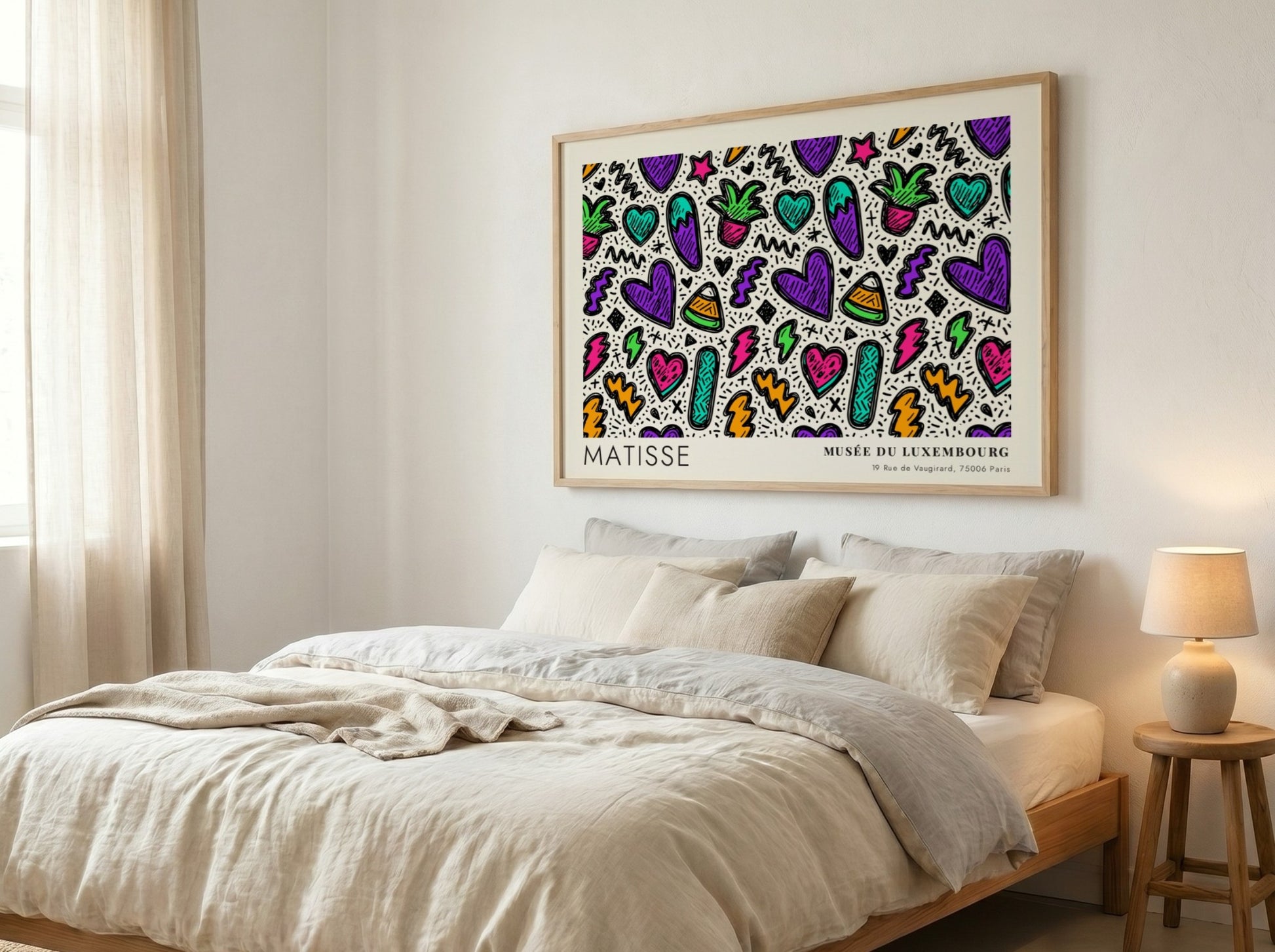 Mediterranean terrace and sea view poster featuring vibrant colors and Matisse style