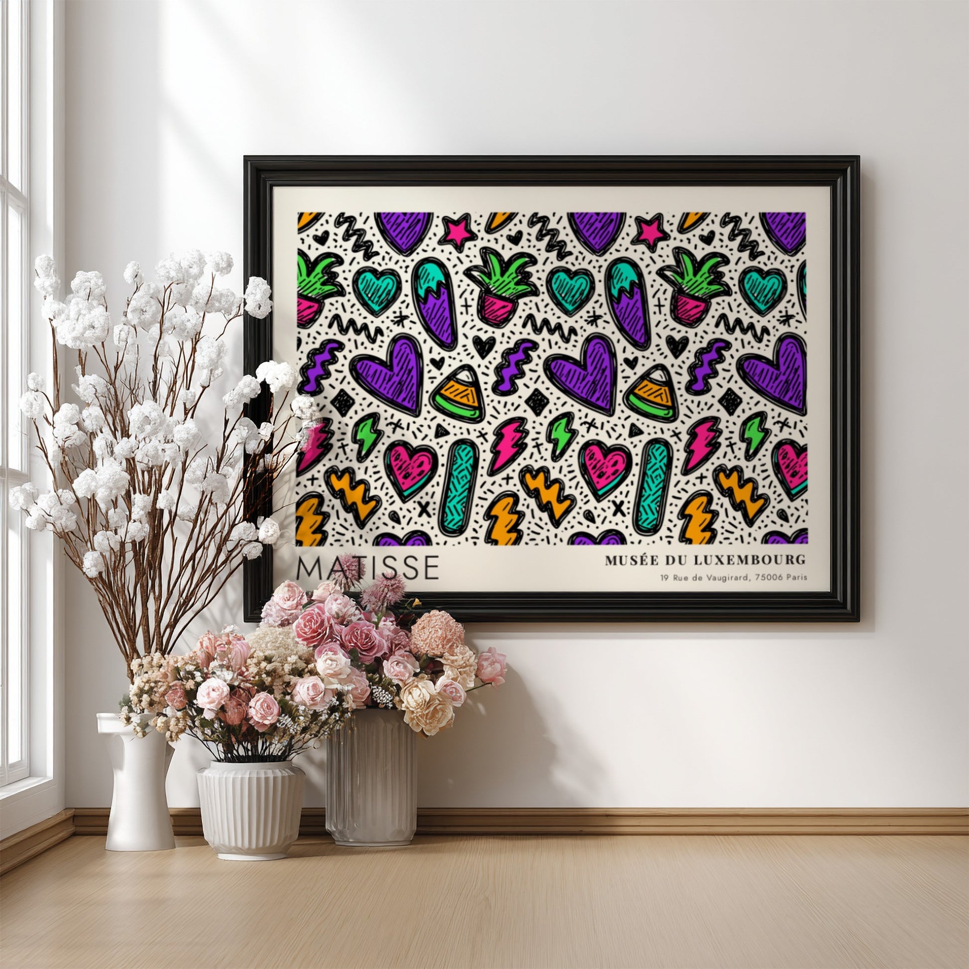 Henri Matisse poster featuring vibrant Mediterranean colors and playful patterns