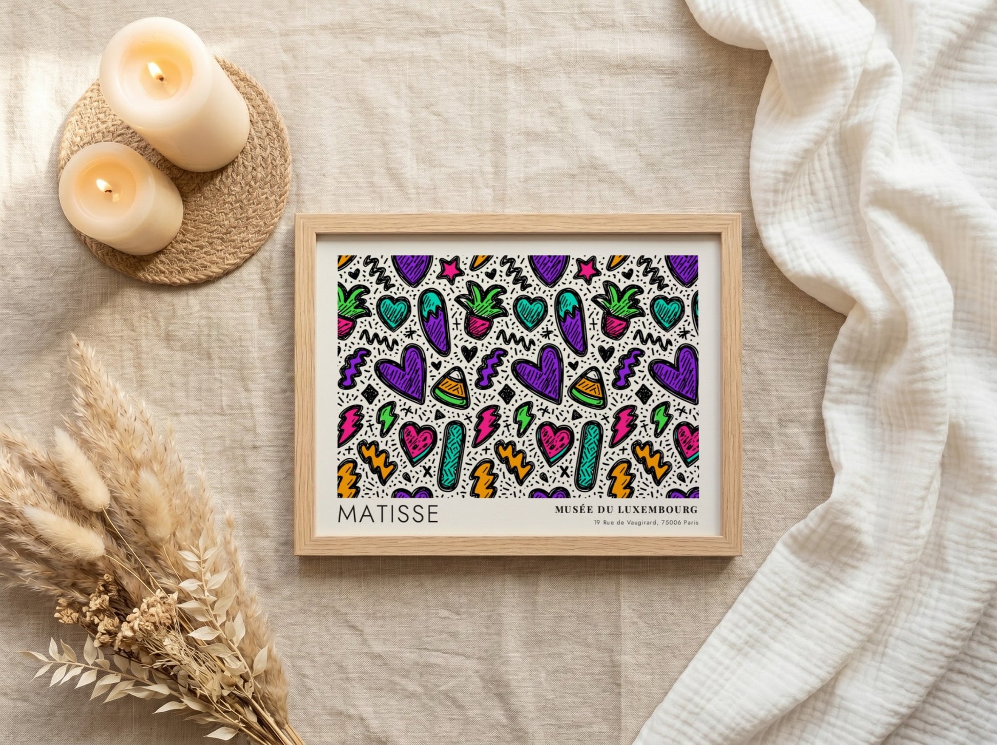 Mediterranean terrace and sea view poster featuring vibrant colors and Matisse style