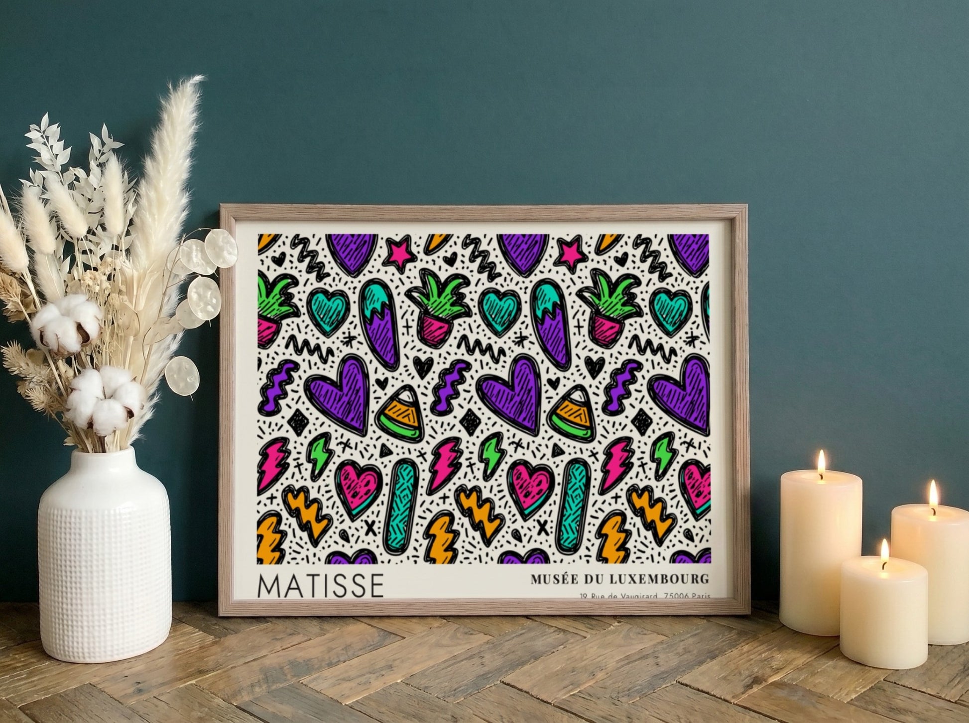 Henri Matisse poster featuring vibrant Mediterranean colors and playful patterns