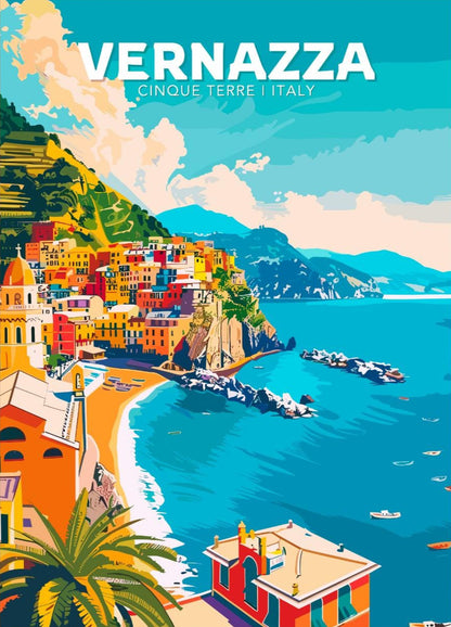 Vernazza Travel Poster, Vernazza Italy Wall Art, Vernazza Photo Print, Cinque Terre Artwork, Home Décor, Mediterranean sea Poster