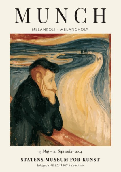 Melankoli poster by Edvard Munch featuring vibrant colors and emotional depth