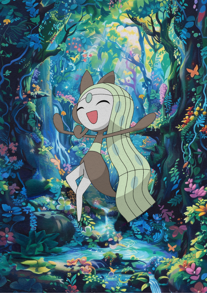 Meloetta Poster: Japanese Style Legendary Pokemon Inspired Anime Artwork, Pokemon TCG Meloetta