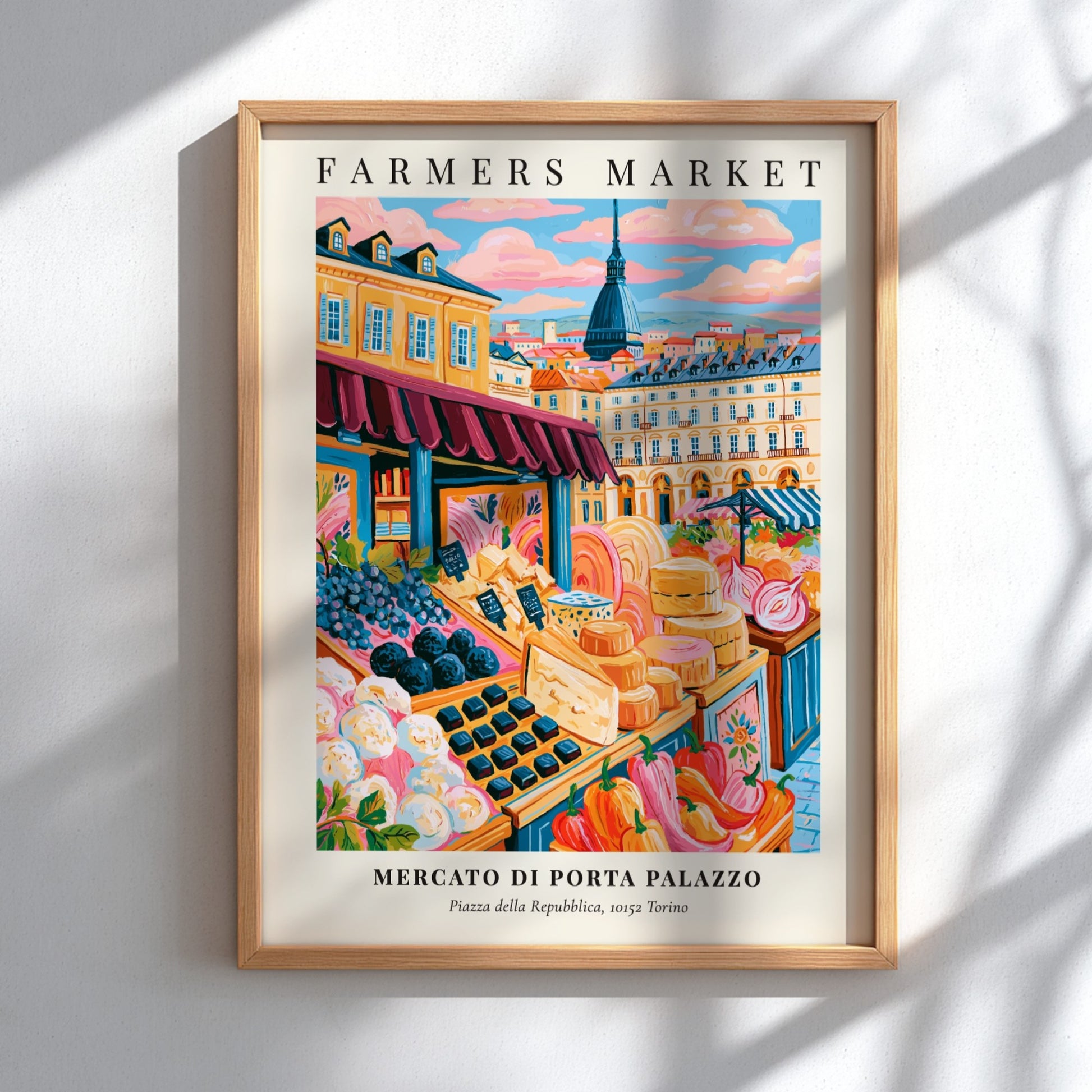Mercato di Porta Palazzo poster featuring colorful produce and market scene in Torino