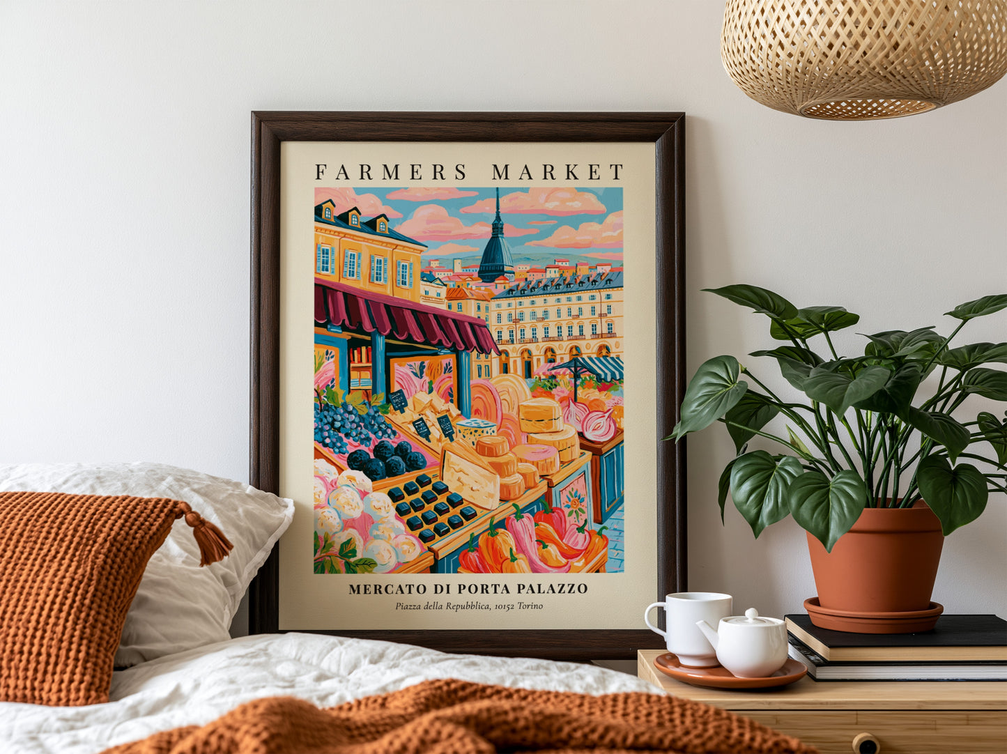 Mercato di Porta Palazzo poster featuring colorful produce and market scene in Torino