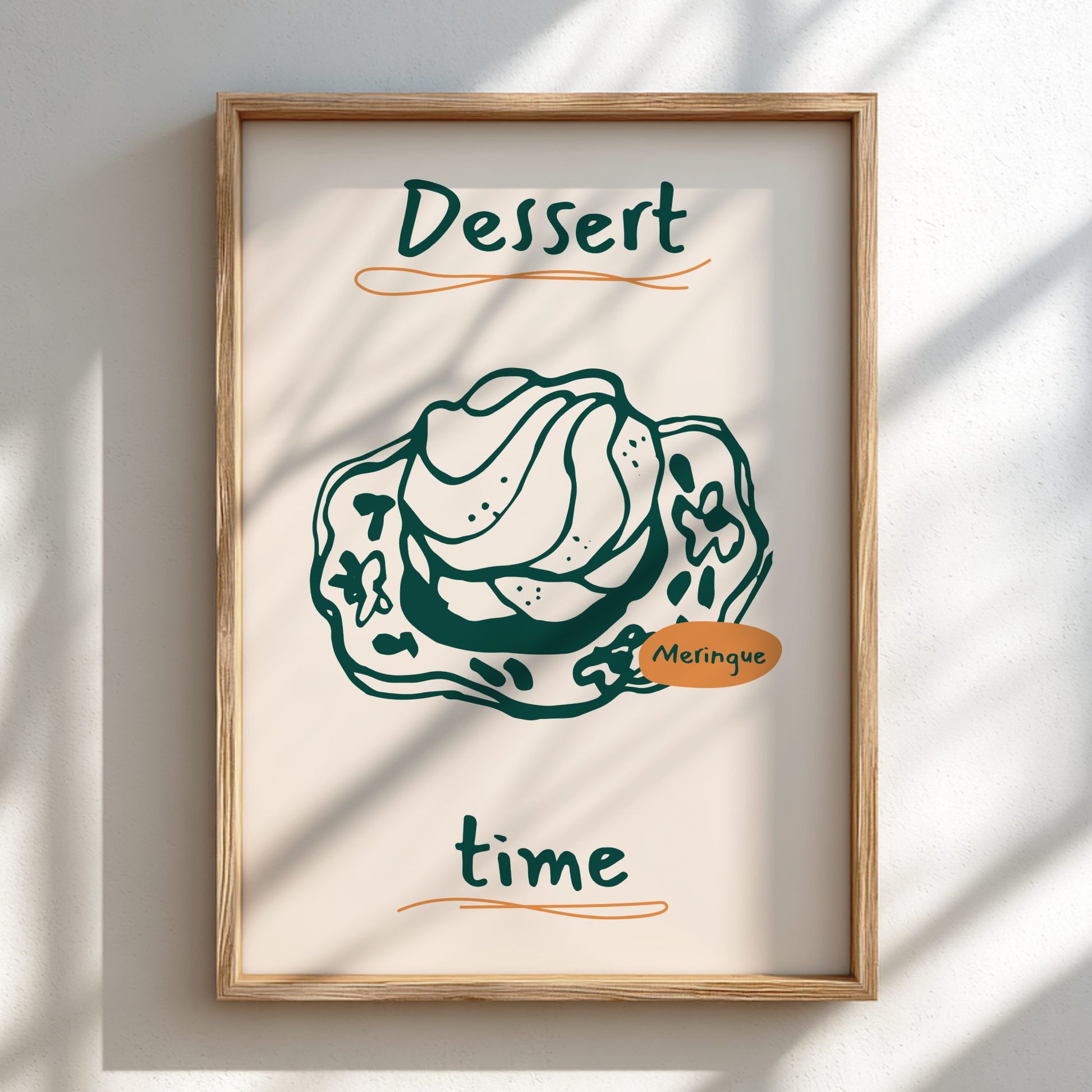 Framed artwork with a dessert illustration and text on a light background