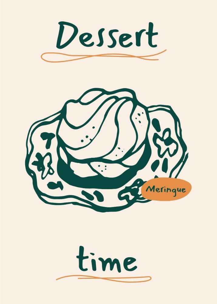 Illustration of a dessert with 'Dessert time' text on a beige background