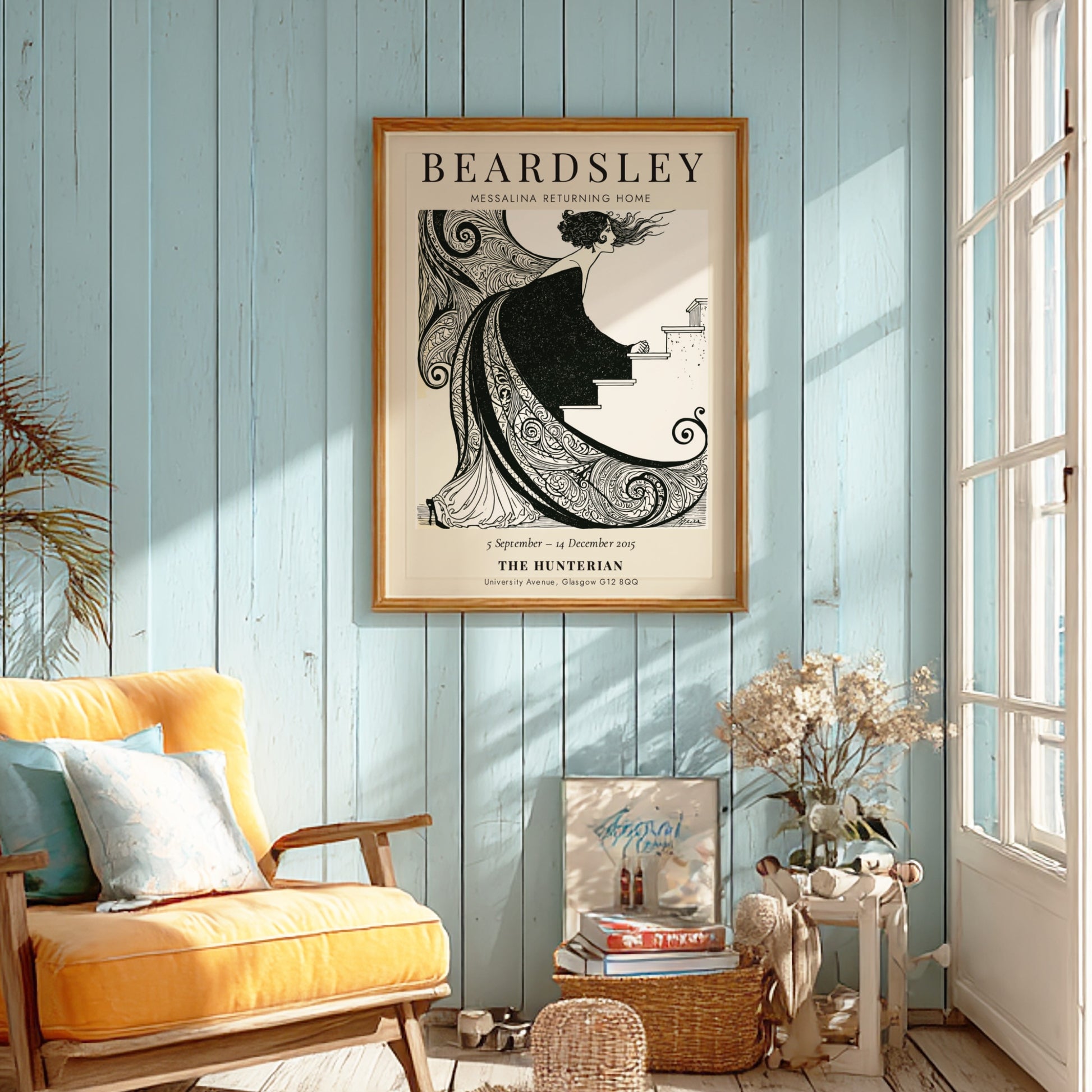 Aubrey Beardsley poster featuring Messalina Returning Home with intricate black and white design