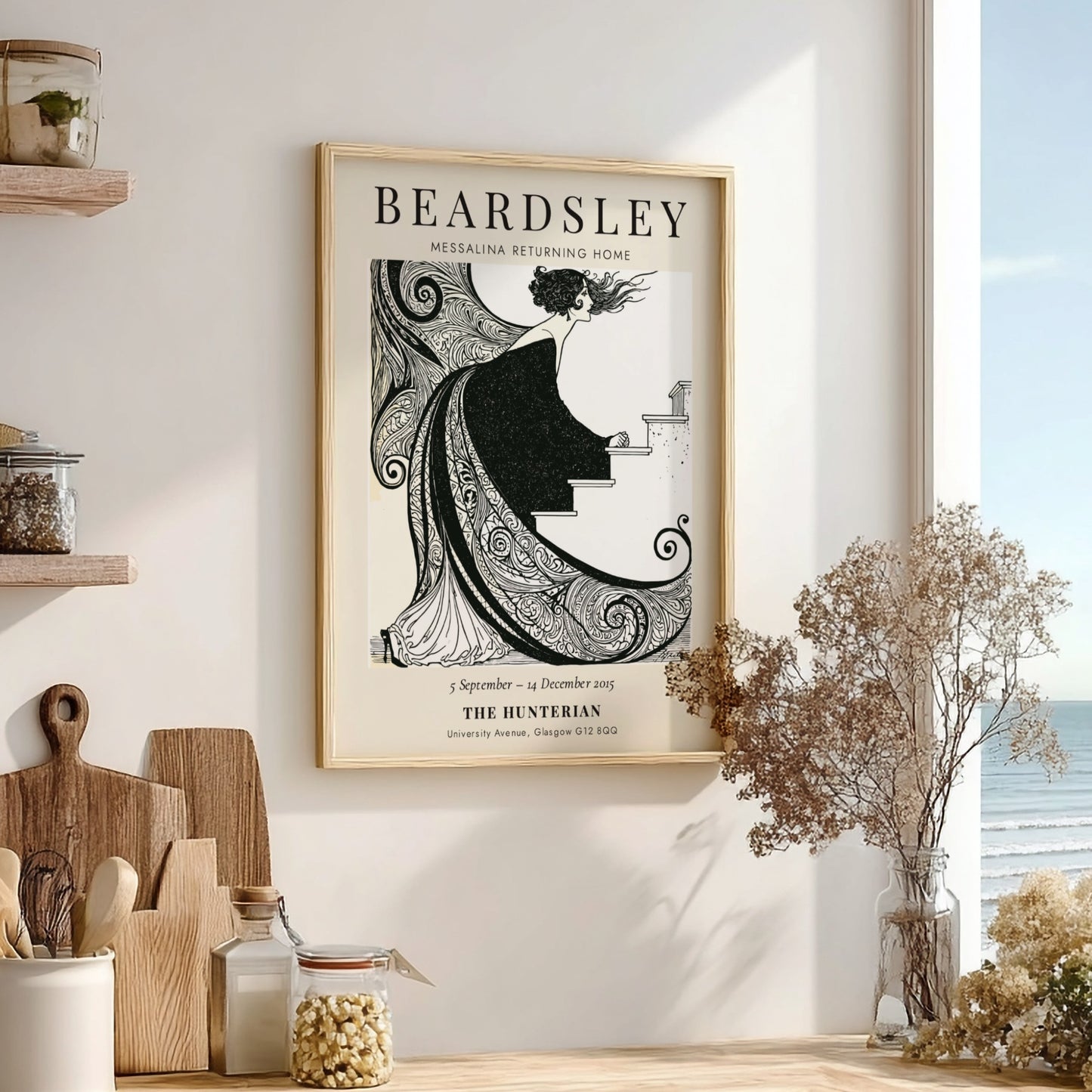 Aubrey Beardsley poster featuring Messalina Returning Home with intricate black and white design