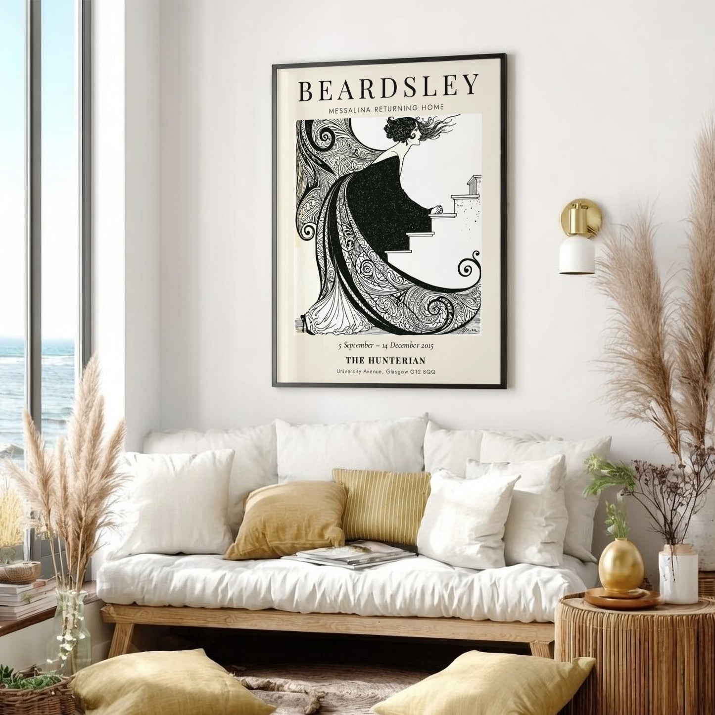 Aubrey Beardsley poster featuring Messalina Returning Home with intricate black and white design