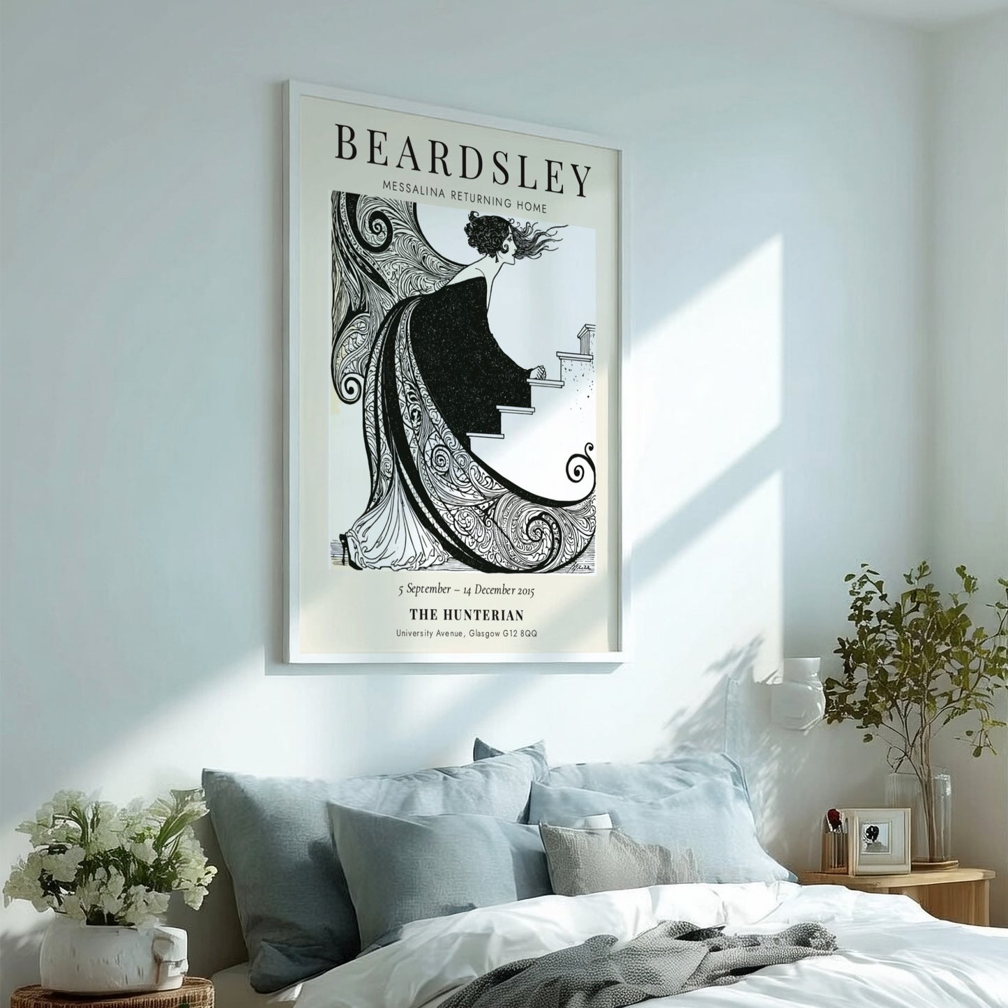 Aubrey Beardsley poster featuring Messalina Returning Home with intricate black and white design