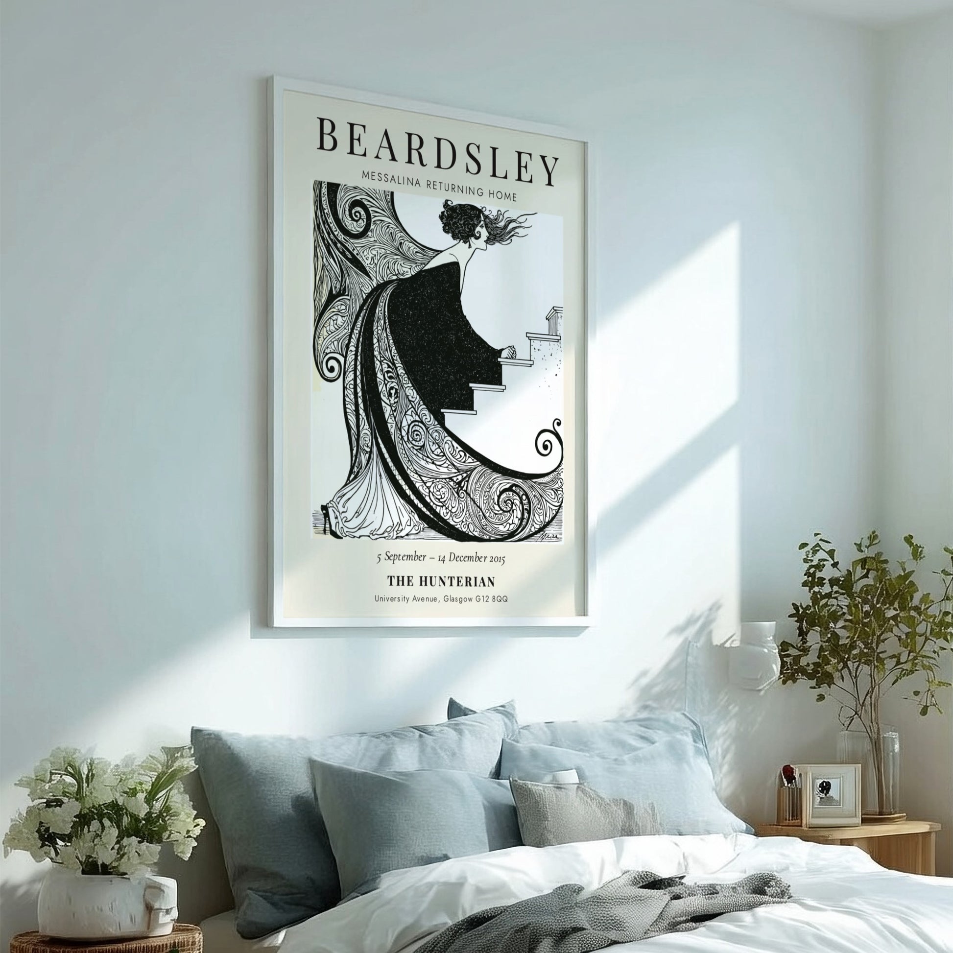 Aubrey Beardsley poster featuring Messalina Returning Home with intricate black and white design