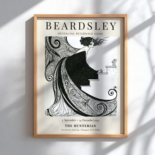Aubrey Beardsley poster featuring Messalina Returning Home with intricate black and white design