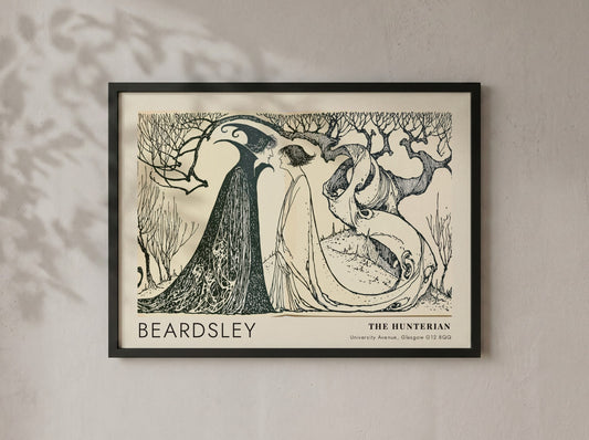 Wall art poster of Aubrey Beardsley Messalina Returning Home with stark black ink lines.