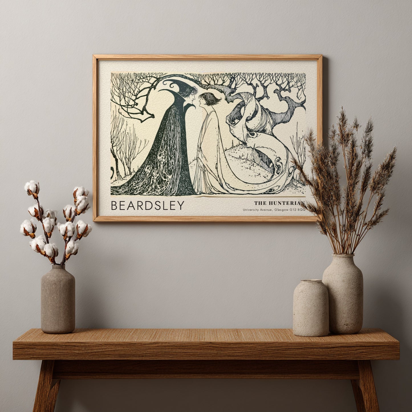 Wall art poster of Aubrey Beardsley Messalina Returning Home with stark black ink lines.