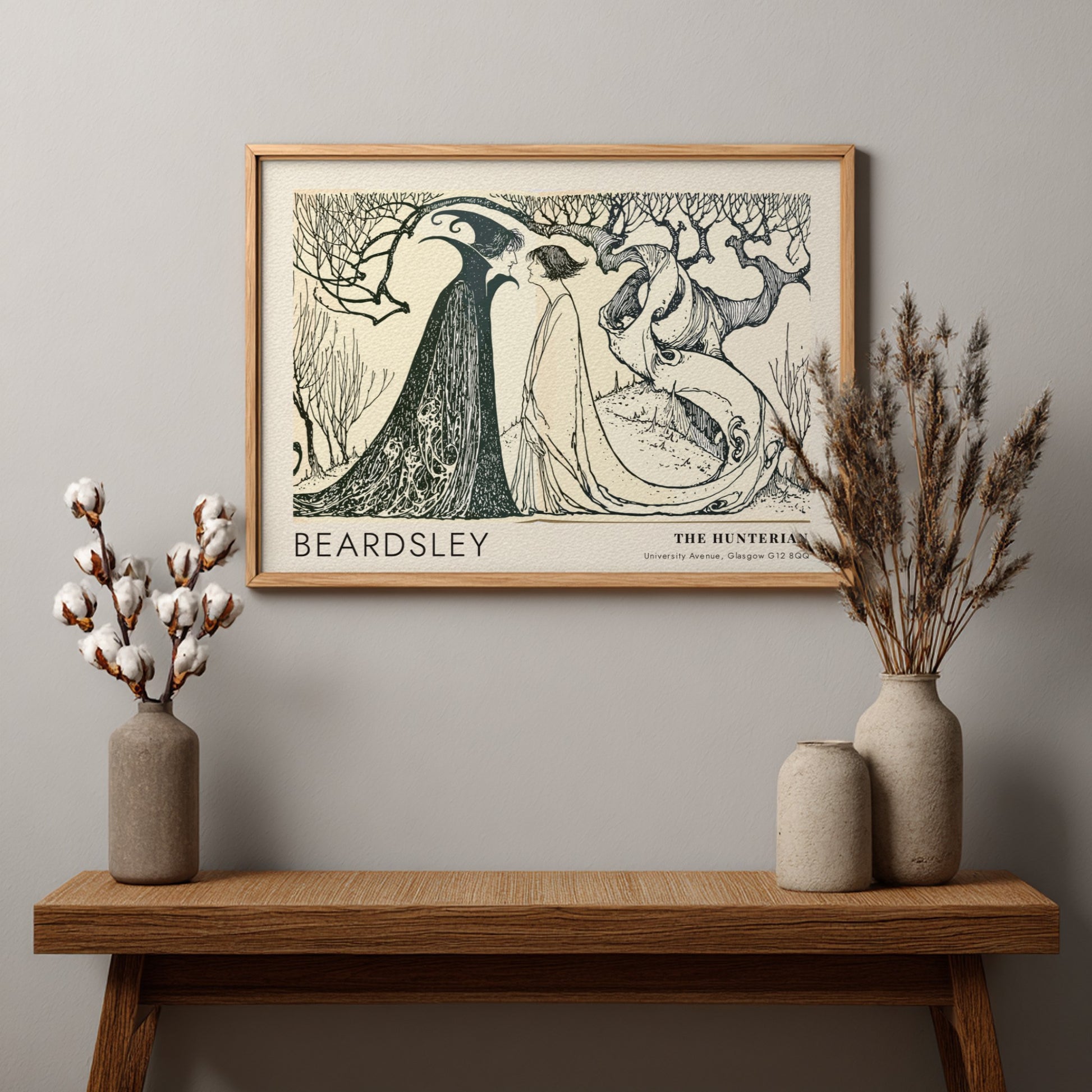 Wall art poster of Aubrey Beardsley Messalina Returning Home with stark black ink lines.