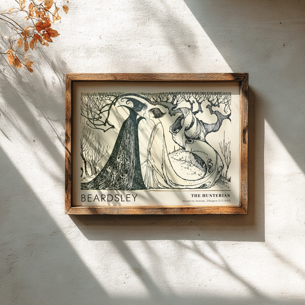 Wall art poster of Aubrey Beardsley Messalina Returning Home with stark black ink lines.