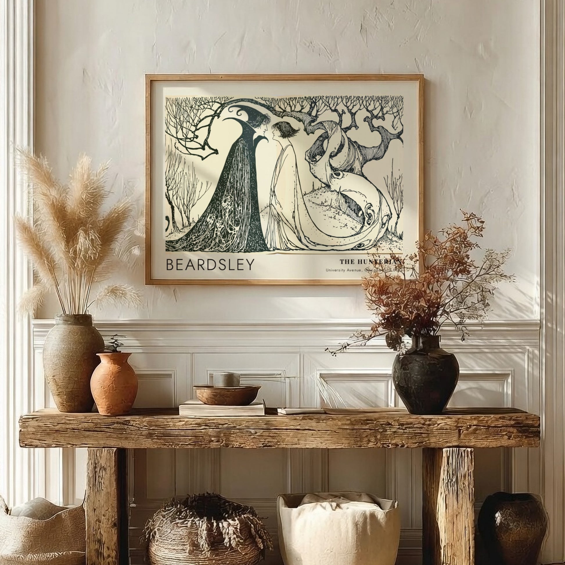 Wall art poster of Aubrey Beardsley Messalina Returning Home with stark black ink lines.