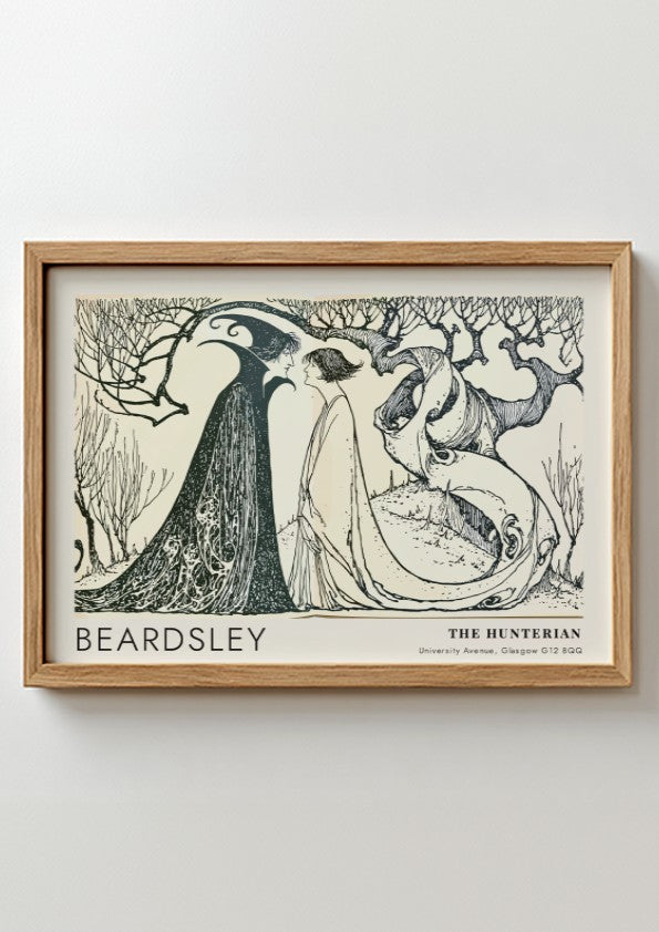Wall art poster of Aubrey Beardsley Messalina Returning Home with stark black ink lines.