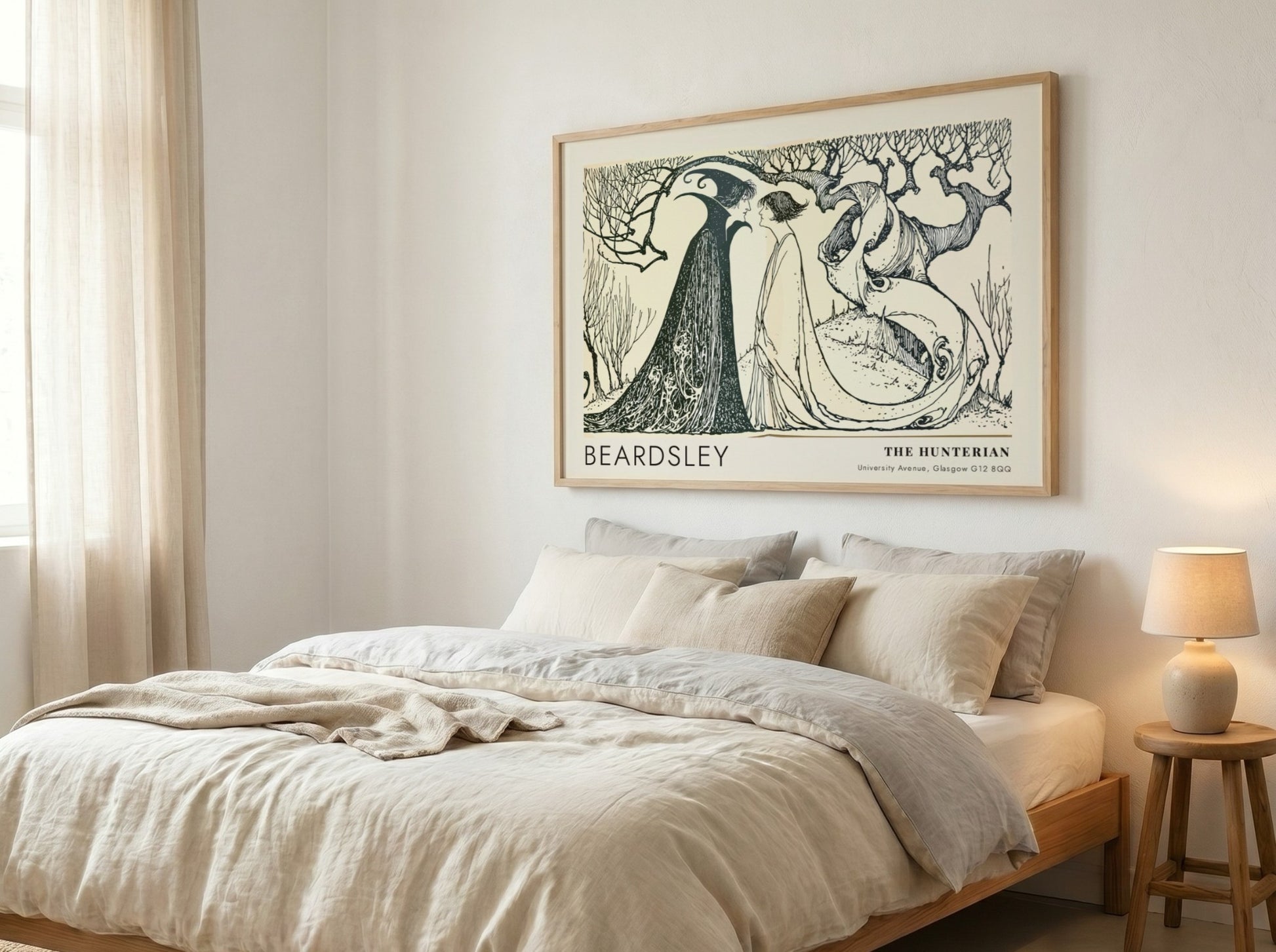 Wall art poster of Aubrey Beardsley Messalina Returning Home with stark black ink lines.