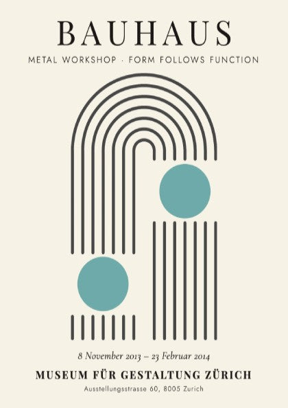 Bauhaus poster featuring a metal workshop design with geometric shapes and soothing colors