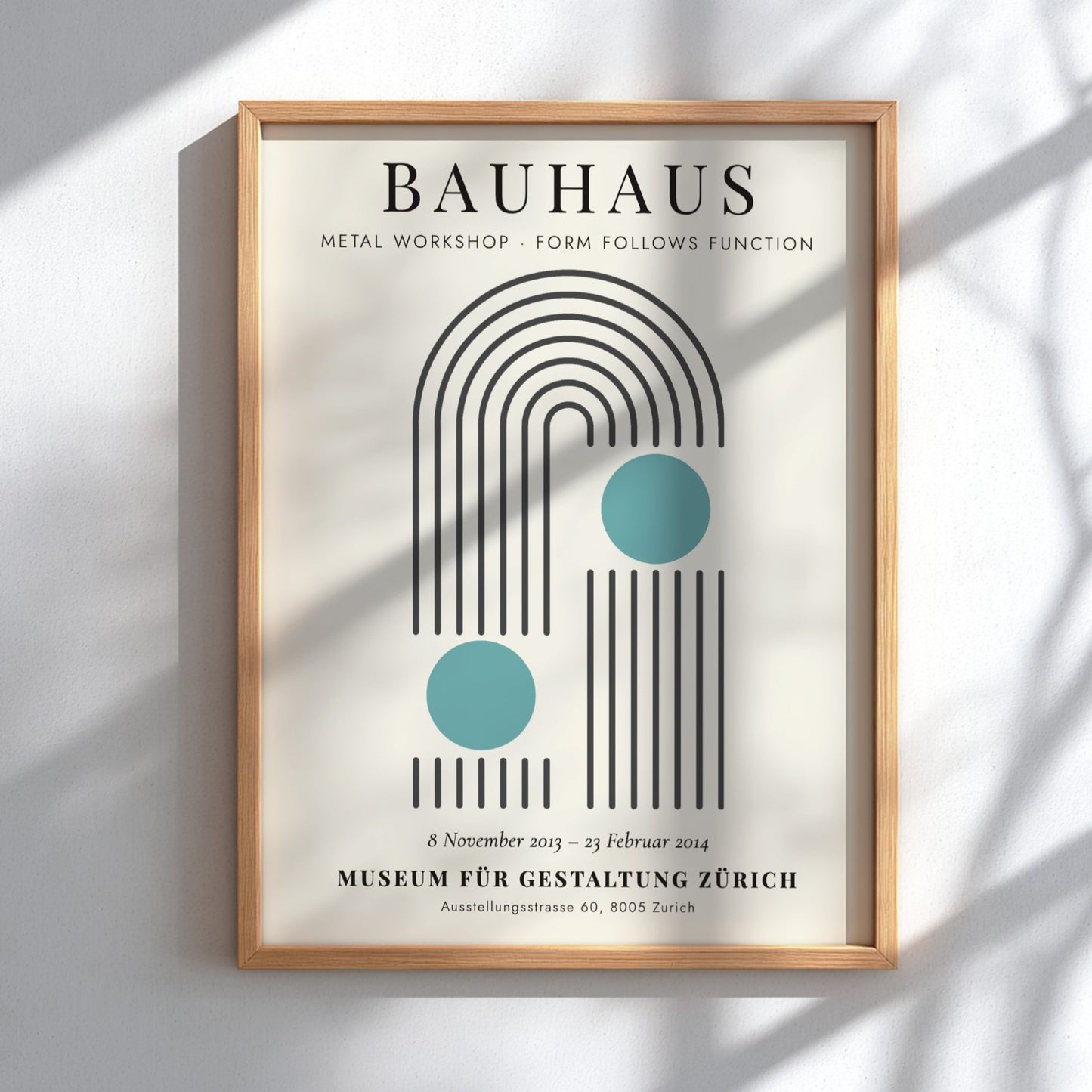 Bauhaus poster featuring a metal workshop design with geometric shapes and soothing colors