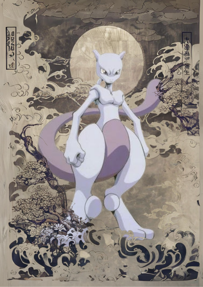 Mewtwo Poster: Japanese Style Pokemon Inspired Anime Artwork, Pokemon Mewtwo