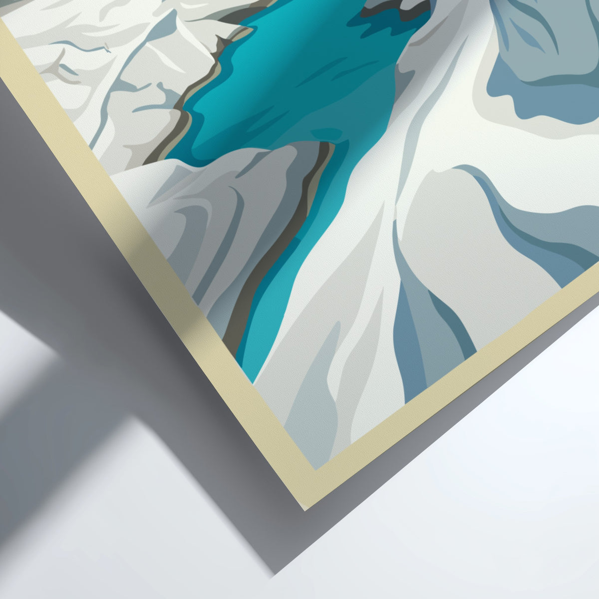 Poster of Milos Greece featuring white rock formations and blue water by the sea.
